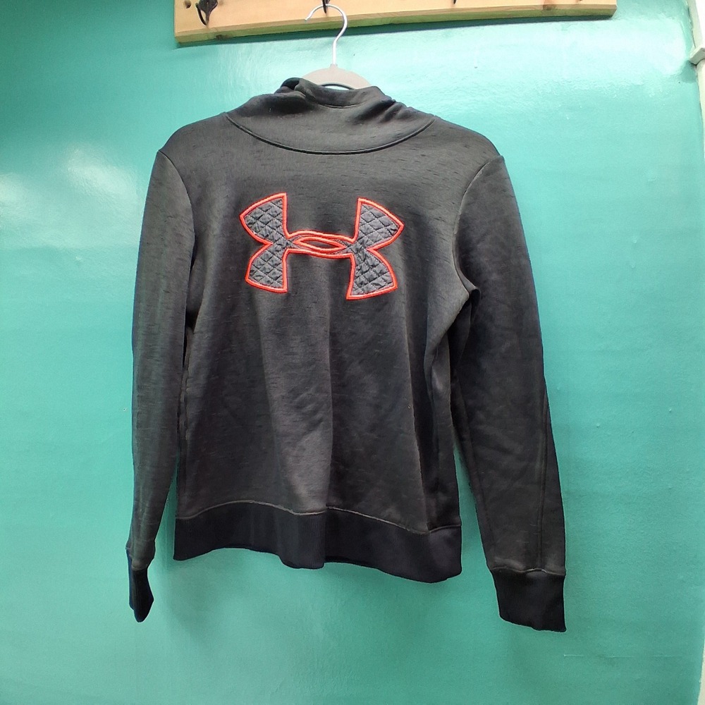 Under Armour ColdGear Hoodie XS Charcoal Grey Orange Logo Pullover Athleisure